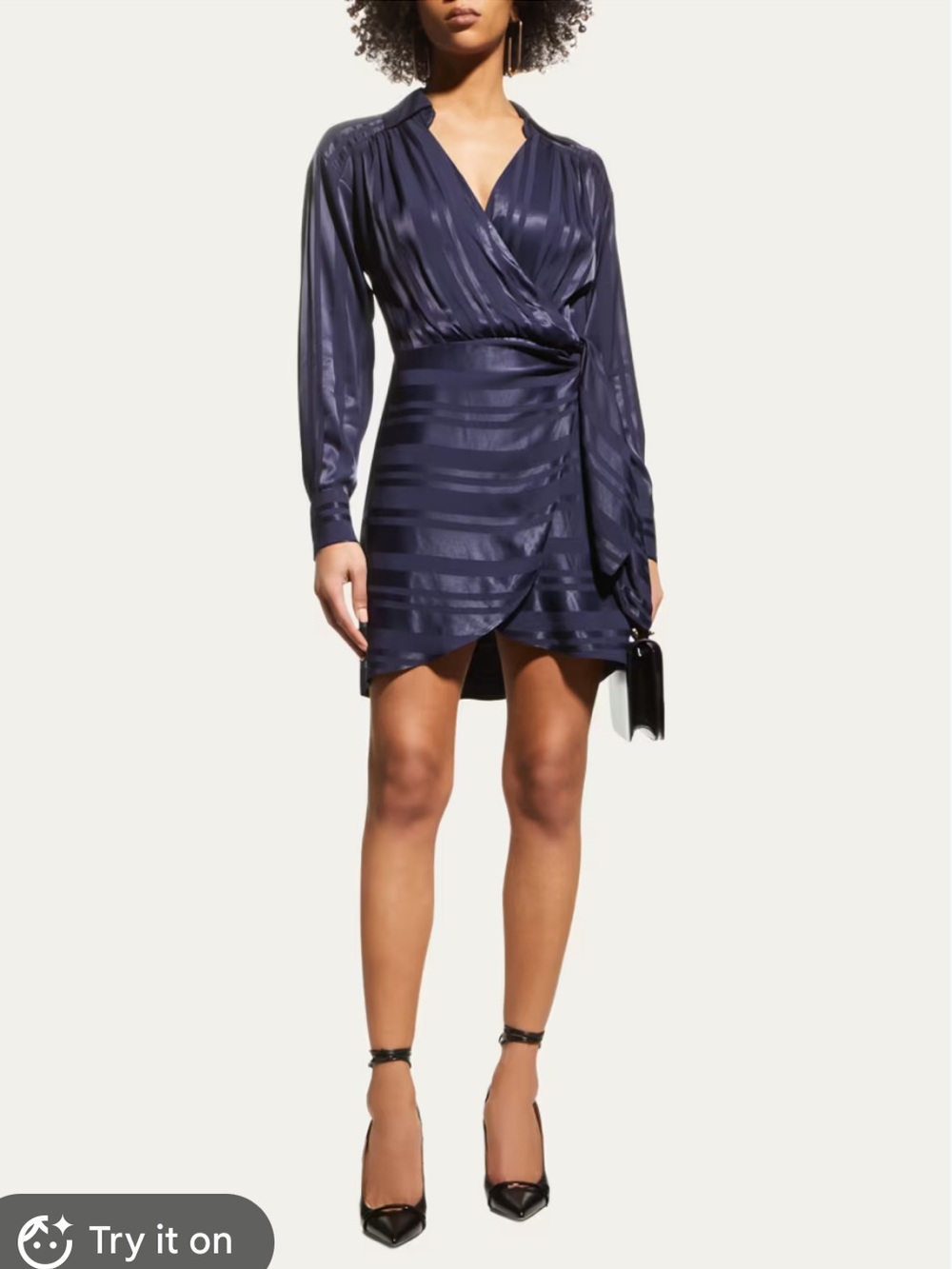Milly Navy Tonal Stripe Long-Sleeve Wrap Dress